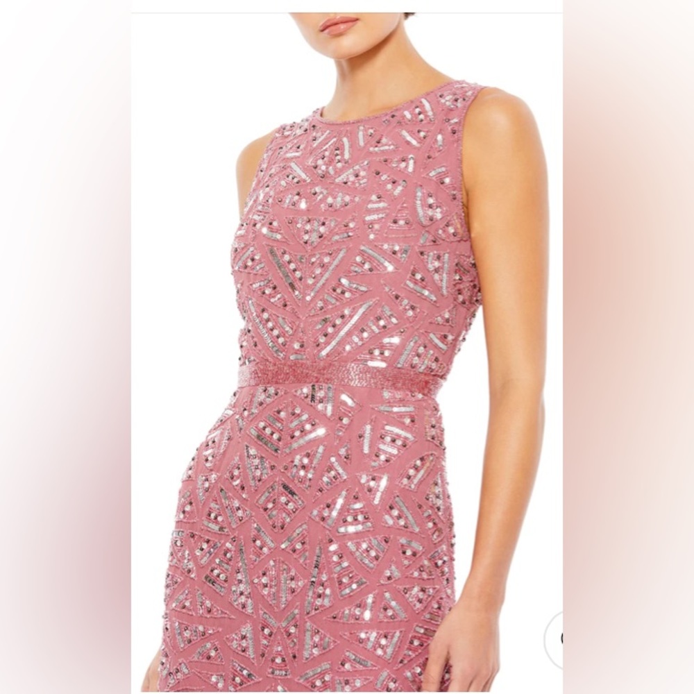 ⭐️⭐️ MAC DUGGAL Triangle Bead & Sequin Pattern Midi Sheath Dress NWT 4